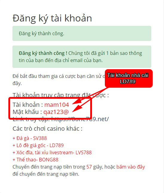 Thông tin tài khoản LD789